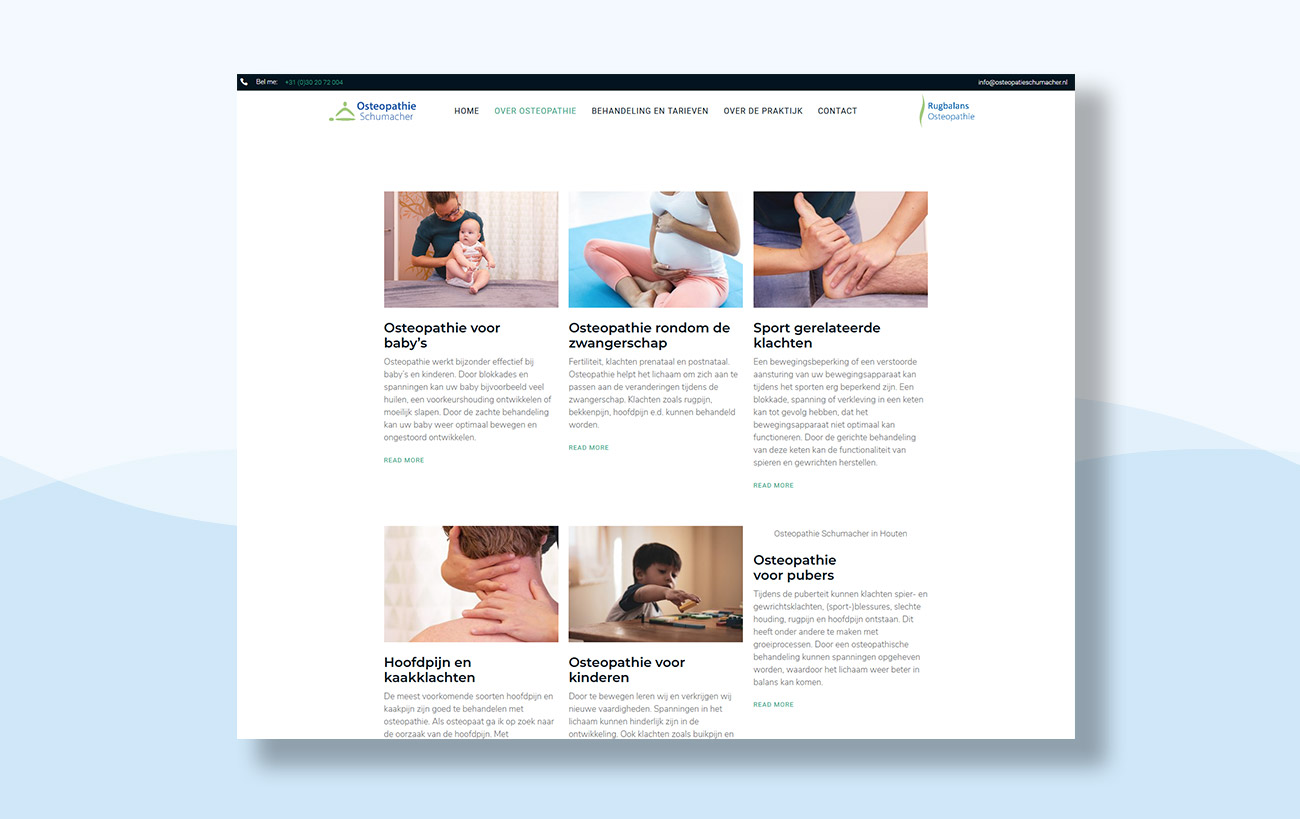 Webdesign für Osteopathie Schumacher - Unterseite Leistungen