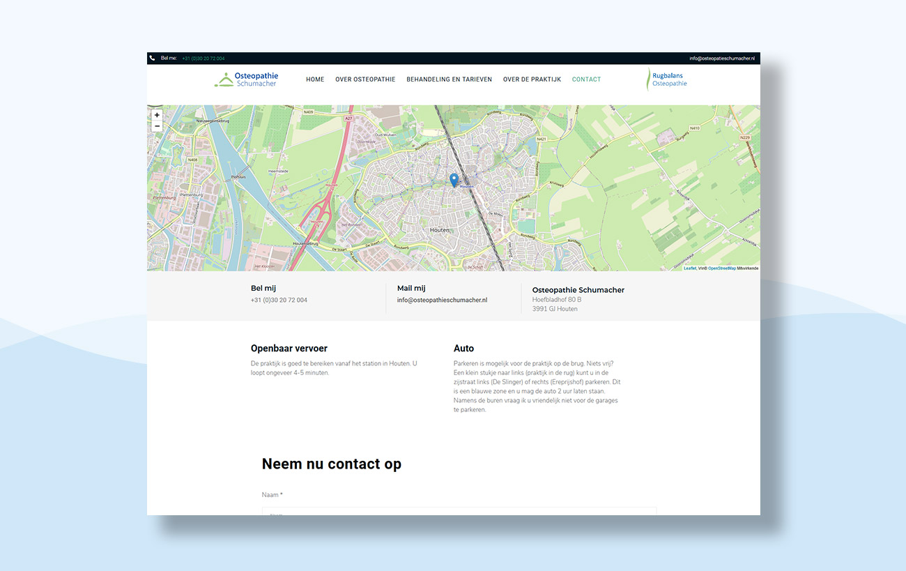 Webdesign für Osteopathie Schumacher - Anfahrtsseite