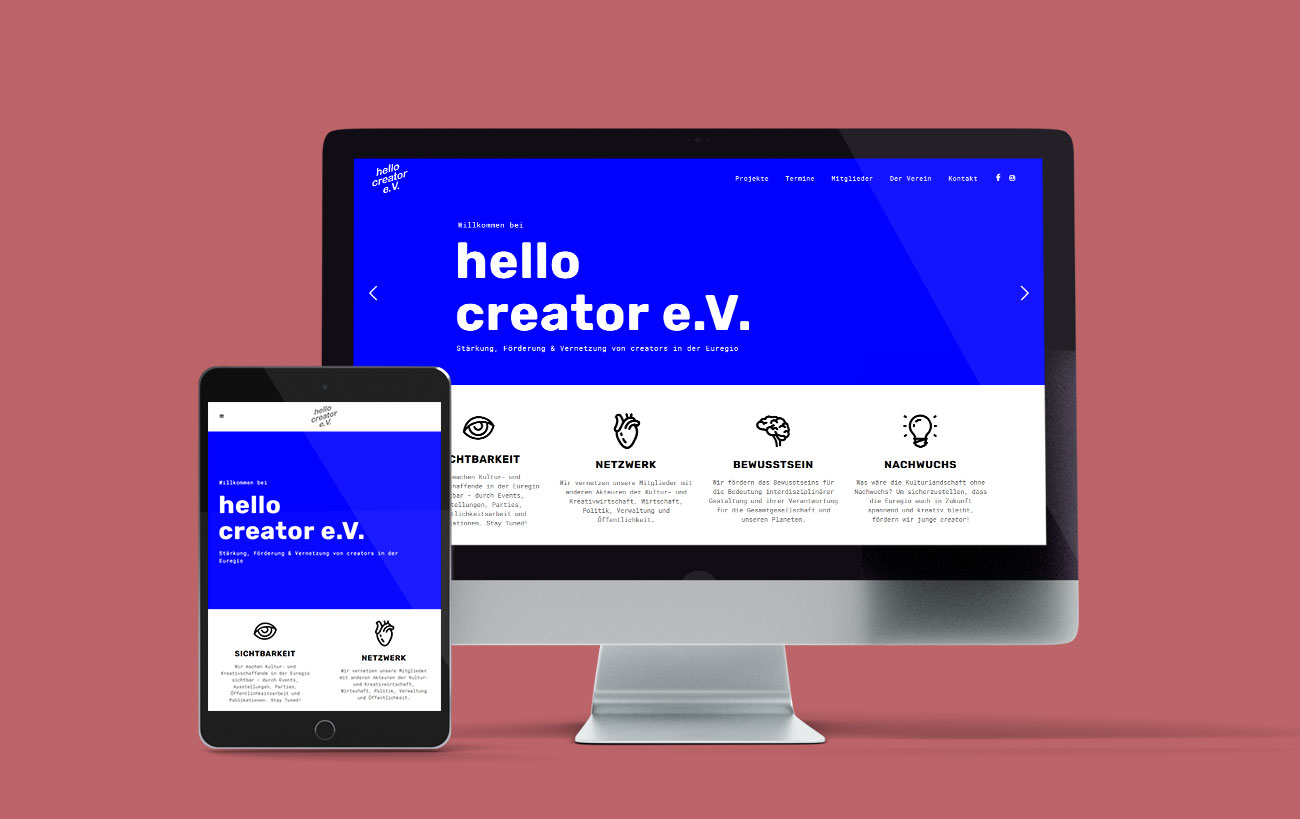 Responsive Webdesign für den hello creator e.V. von der Yip Yips Agentur